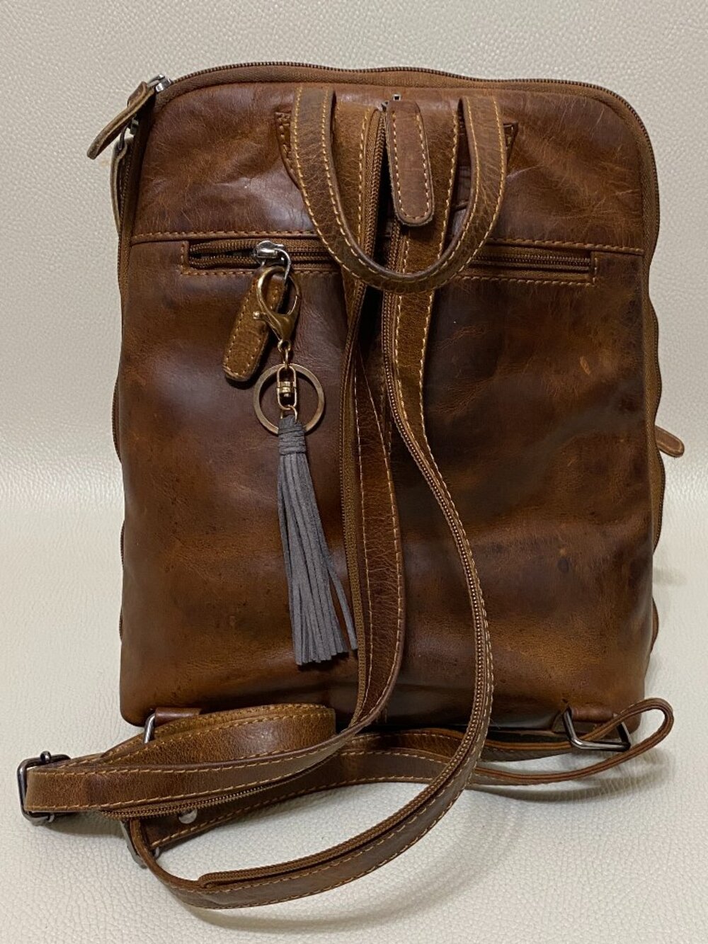 Green Wood Australia Vintage Brown Leather Backpack Bag